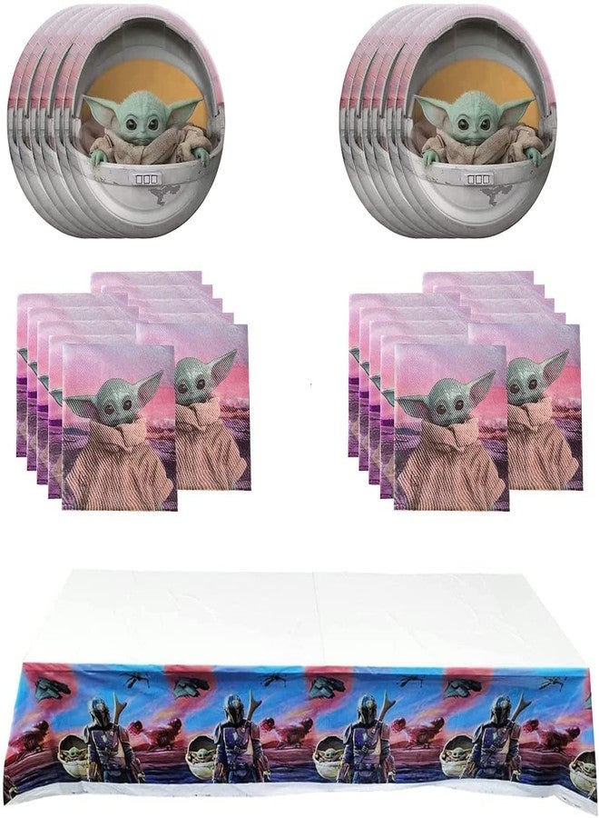 OMTO Baby Yoda Party Supplies 41Pack include 20 plates, 20 napkins Tablecloth for Baby Yoda birthday party decoration - Image 1